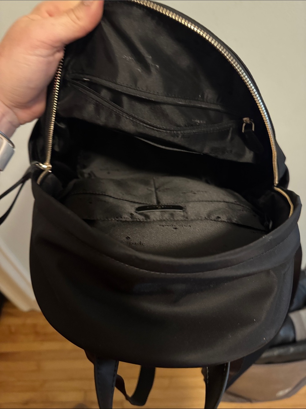 NWOT kate spade Black Nylon Mini Backpack with Gold Logo - Picture 7 of 11